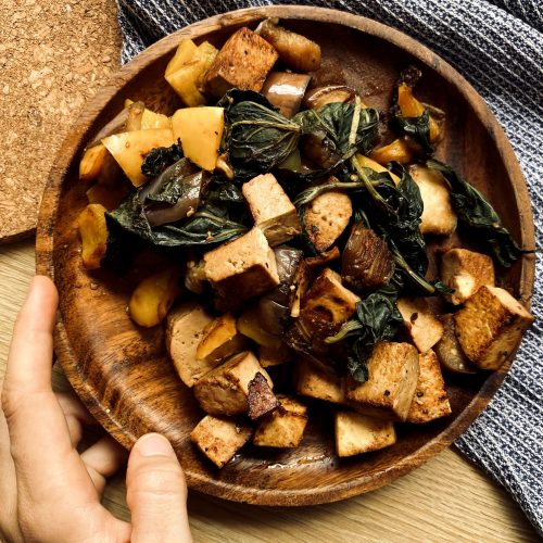 tofu mariné sauté épices légumes