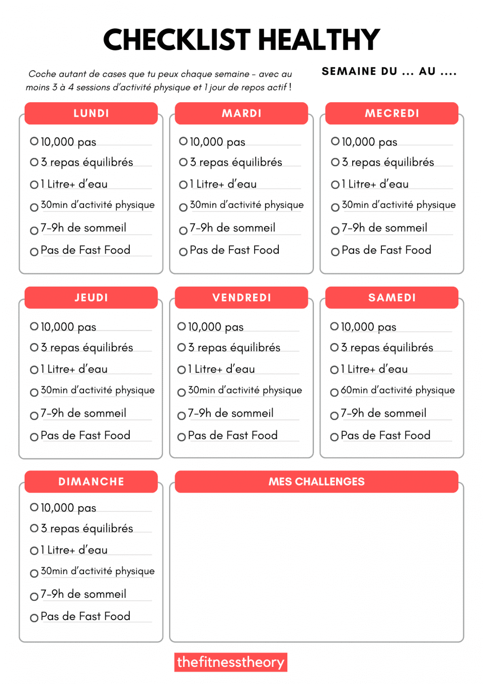 checklist Healthy thefitnesstheory